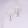 Heart-shaped Stud Earrings, 925 Silver, White Crystals, 23x15 mm, Silver Metal