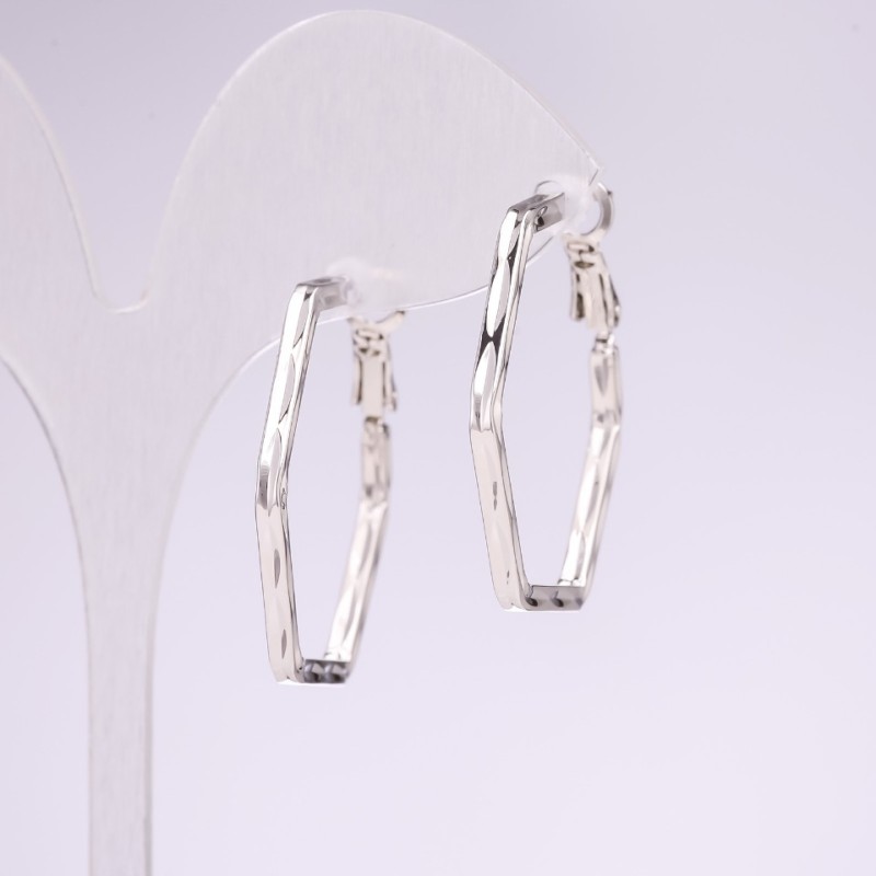 Earrings Hexagonal Rings Series 925, 31x2 mm, sterling silver
