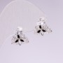 925 Series Stud Earrings with White and Black Stones, 13x13 mm, Silver-Tone Metal, Korea
