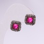 Evening stud earrings with stones and rhinestones, raspberry-gray color, 14 mm, silver-colored metal