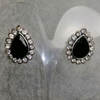 Stud Earrings Drops with Black Crystals 24x19mm