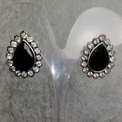 Stud Earrings Drops with Black Crystals 24x19mm