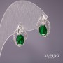 Xuping Earrings with Green Stone, Rhodium-Plated, 18×11 mm