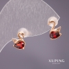 Xuping Swans Stud Earrings with Red Stone, 10x7mm, 18K Gold Plating