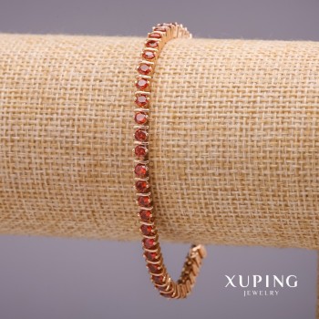 Bracelet Xuping with red stones, 4 mm thick, length 18-19 mm, 18k gold plating