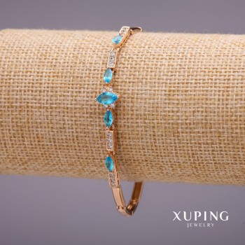 Xuping bracelet with blue stones, 3-9 mm thick, 19 mm long, 18k gold plating