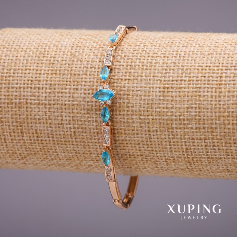 Xuping bracelet with blue stones, 3-9 mm thick, 19 mm long, 18k gold plating