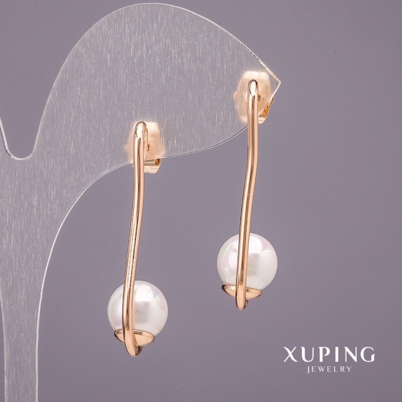 Xuping Earrings with Mallorca Pearls, White, 35×9 mm, Rhodium