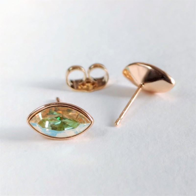 Xuping Stud Earrings with Swarovski Crystals — Grain Shape, Yellow, Green, and Chameleon Color, 6×11 mm Gold-Plated