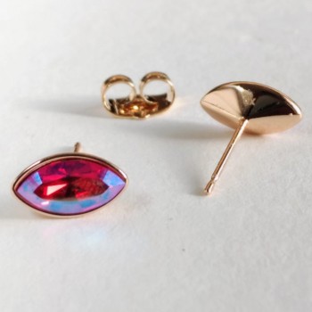 Xuping Stud Earrings with Swarovski Crystals - Grain-Shaped, Red/Blue/Chameleon Color, Diameter 6x11 mm, Gold-Plated