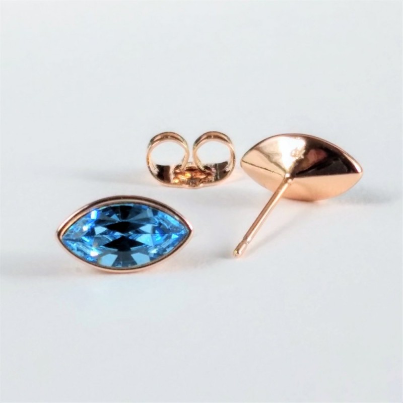 Xuping Earrings Studs with Swarovski Crystals – Grain-shaped, Blue Color, 6x11 mm, Gold Plated