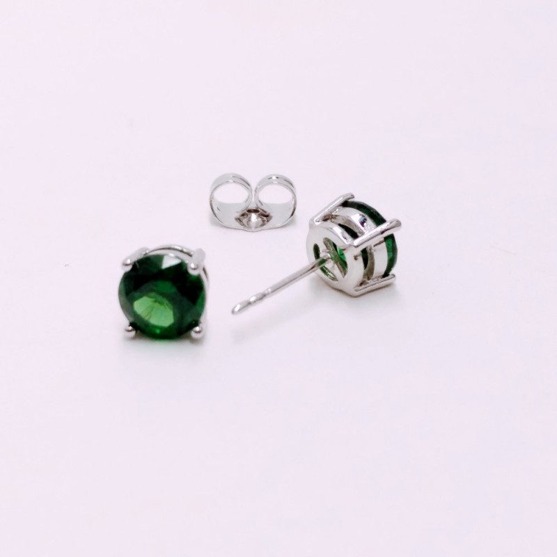 Xuping Stud Earrings with Green Stone, 6mm Diameter, Rhodium-Plated