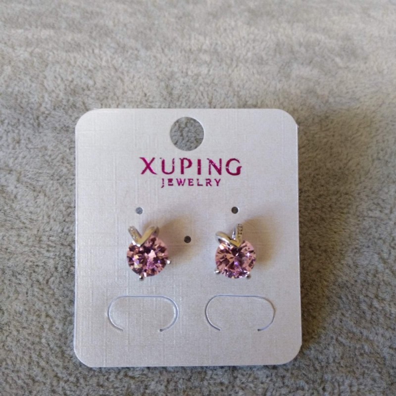 Xuping Stud Earrings – Heart with Purple Stone, 11x9 mm, Rhodium-plated