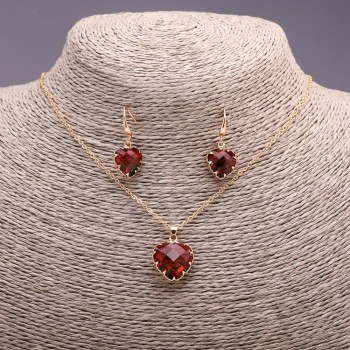 Discount! "Heart" multicolor red and green pendant 19×16 mm and earrings 27×13 mm, length 50 cm