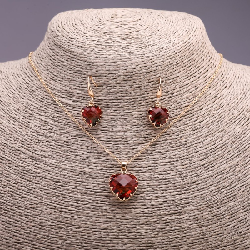 Discount! "Heart" multicolor red and green pendant 19×16 mm and earrings 27×13 mm, length 50 cm