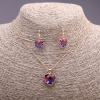 Sale! Heart Set in blue-raspberry color Pendant 19×16 mm and Earrings 27×13 mm, chain length 50 cm