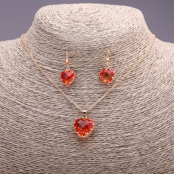 Discount! 'Heart' multicolor red and yellow Pendant 19x16 mm and Earrings 27x13 mm, 50 cm long
