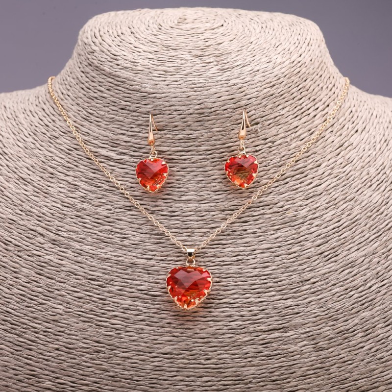 Discount! 'Heart' multicolor red and yellow Pendant 19x16 mm and Earrings 27x13 mm, 50 cm long
