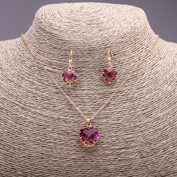 Sale! Set "Heart" Multicolor Yellow-Pink Pendant 19x16mm and Earrings 27x13mm, Length 50 cm