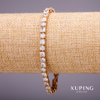 Xuping Bracelet with White Stones, 5mm Thick, 17–19 cm Length, Gold Plated