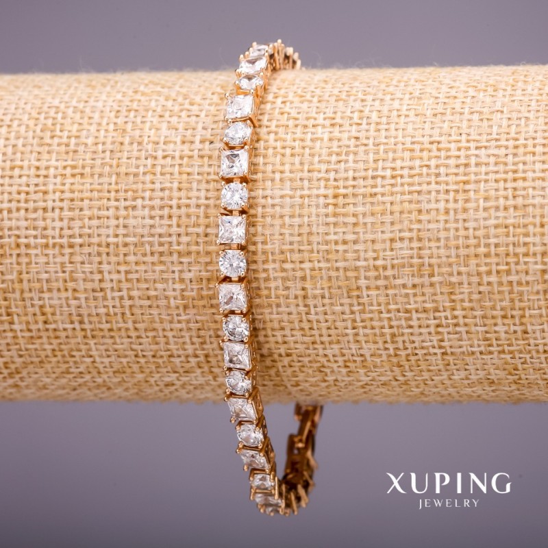 Xuping Bracelet with White Stones, 5mm Thick, 17–19 cm Length, Gold Plated