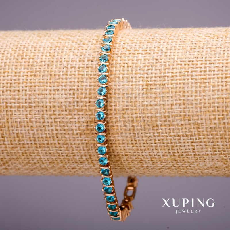 Xuping Bracelet with Blue Stones, 4 mm Thick, 18–19 cm Long, Gold Plated