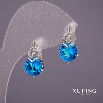 Sale! Xuping Earrings with Blue Stones, Rhodium-Plated 18×10 mm