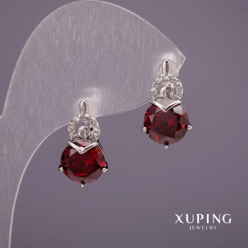 Xuping Earrings with Red Stones, Rhodium-Plated, 18x10mm