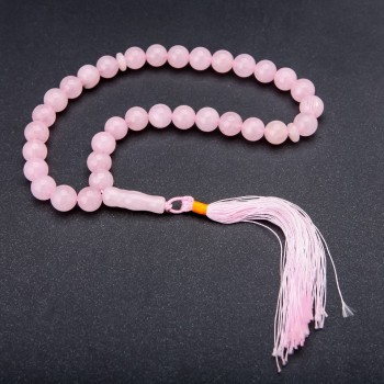 Pink Quartz Prayer Beads, 33 Beads, Diameter 10 mm+