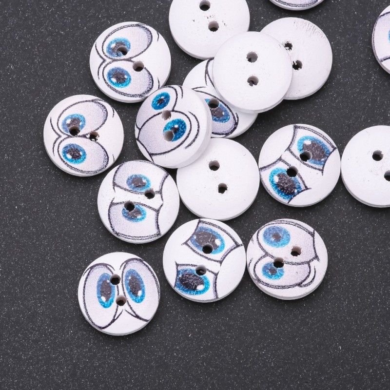 Wooden children's buttons 'Glasses' color white-blue 15mm pack of 25 pcs