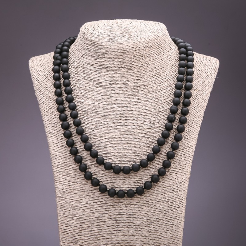 Long Shungite Bead Necklace, 8 mm diameter, 120 cm length