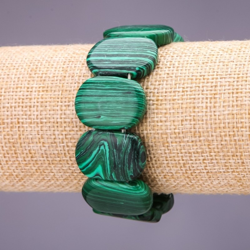 Malachite bracelet (pressed) link 25×17 mm, length 18 cm on elastic