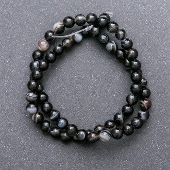 Black Agate Beads, Smooth Round, 6 mm Diameter, 38 cm Length