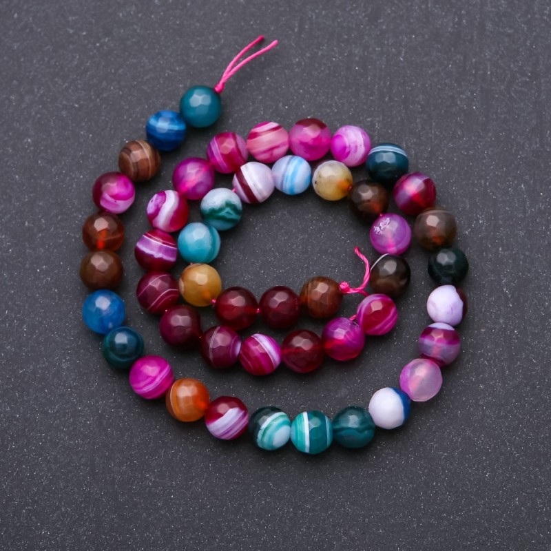 Beads on a thread, Colorful agate faceted bead, 8 mm diameter, 38 cm length