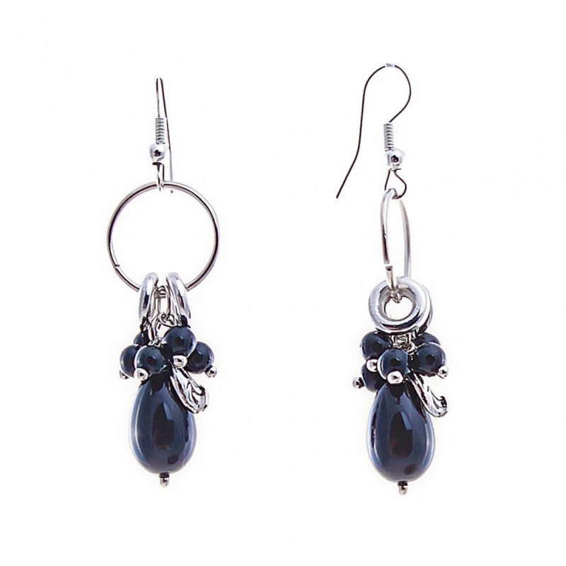 Hoop earrings with round and teardrop beads in 'agate' 50mm