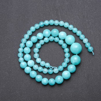 Aquamarine Beads, stock-form, smooth round beads, graduated from 6–14 mm, length 45 cm