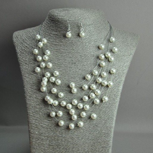 Set of necklace and earrings 'On the Strings of the Soul' pearls (imitation) on a string, length 50 cm