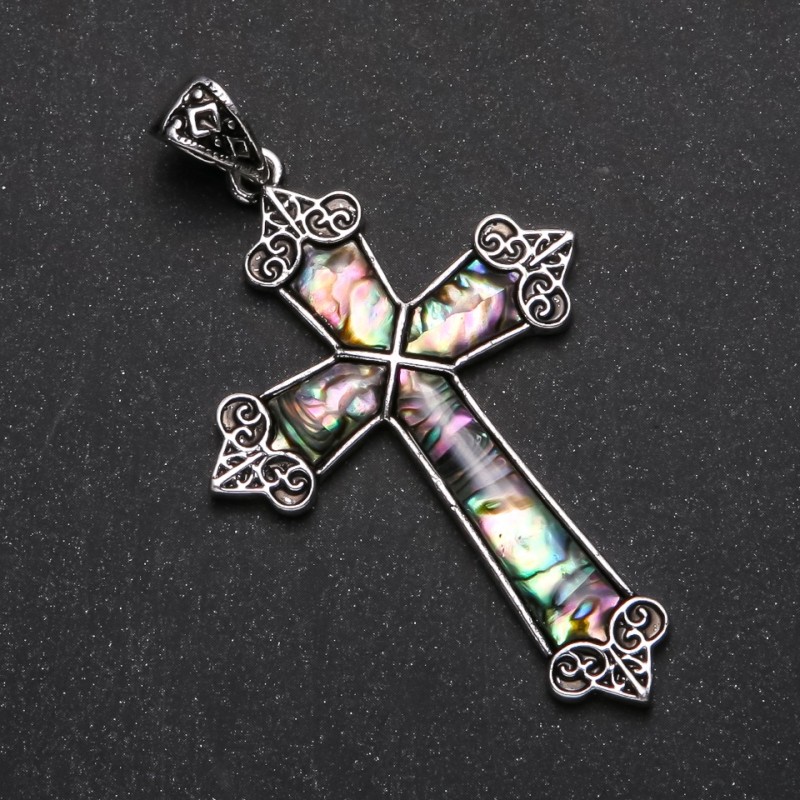 Pendant Cross with Haliotis in a bezel 66×43 mm