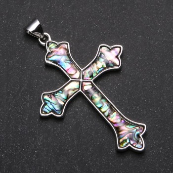 Pendant Cross with Haliotis in a Bezel 68×47 mm