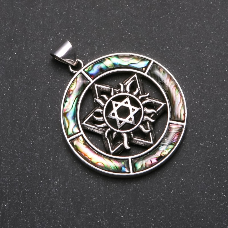 Pendant 'Star of David' with abalone shell in a 42mm setting