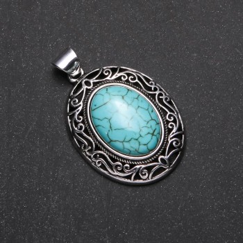 Pendant with natural turquoise stone in antique-style setting 33×40×52 mm