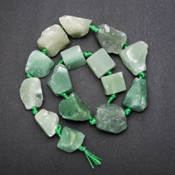 Unpolished Jade Beads, Faceted, Threaded on a Thread, 20x26 mm, Length 42 cm (+/-)