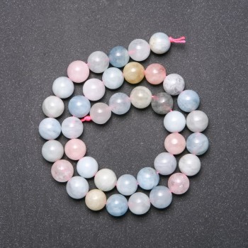Morganite natural stone beads on thread, smooth round beads, diameter 10 mm, length 38 cm