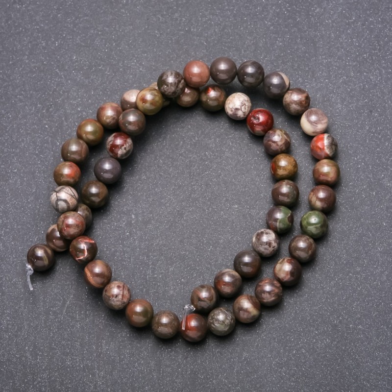 Picasso Jasper Beads on Cord, Smooth Beads, 8 mm Diameter, 38 cm Length