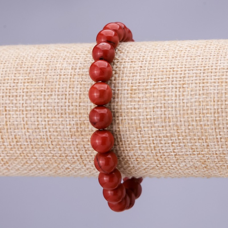 Elastic bracelet with natural red jasper stone, 8 mm diameter+
