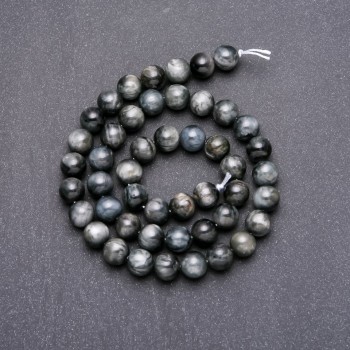 Beads on a thread of natural Falcon's Eye stone, smooth round beads, 8 mm diameter, length 38 cm