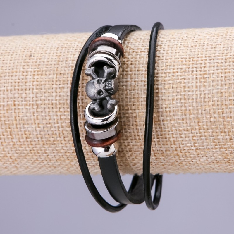 Skull Bracelet, length 21 cm, thickness 15 mm, black eco-leather
