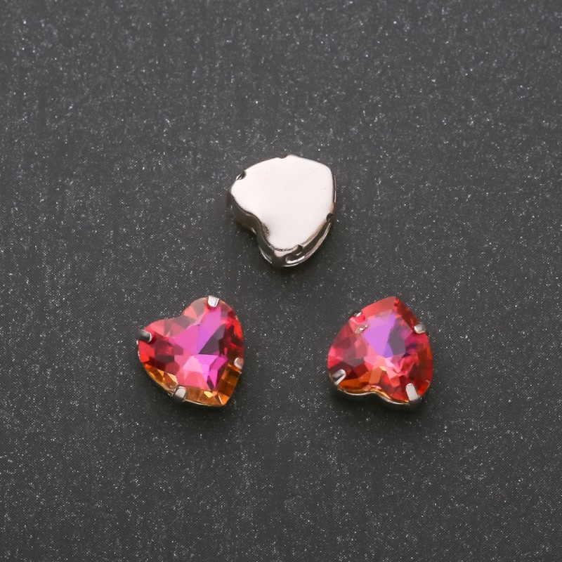 Price per pack / 10 pcs. Sew-on Crystal in Heart Shape 10mm Raspberry-Orange