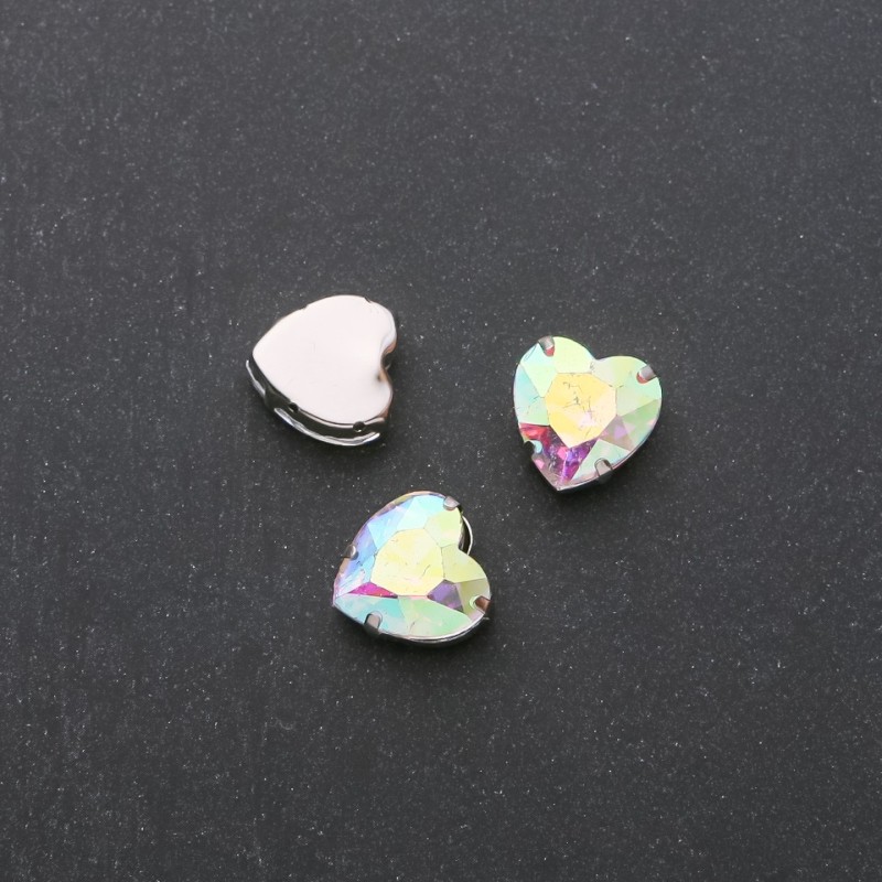 Price per pack / 10 pcs. Sew-on Crystal Heart 10mm Iridescent