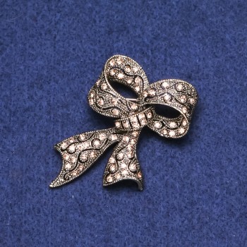 Discount! Gold-tone Bow Brooch with Crystals 35×53 mm